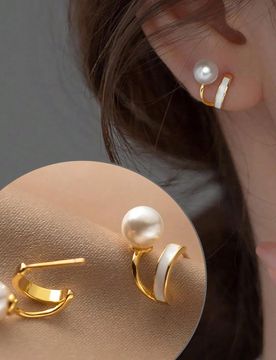 Par de pendientes de plata de ley 925 con perlas en forma de V de doble capa, elegantes y lujosos, adecuados para niñas/mujeres/novias/madres, regalo