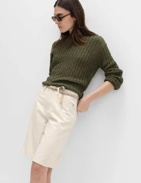 Denim High Waisted Jorts with Linen Ecru female - M&S - FashionsVida