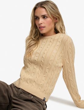 Superdry Damen Essentials SD & CO Zopfmuster-pullover Yellow - Größe: 42