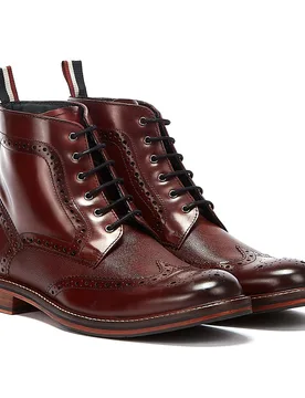 Alfred Brogue Leather Mens Burgundy Boots - Size Uk 9 - Ben sherman - FashionsVida
