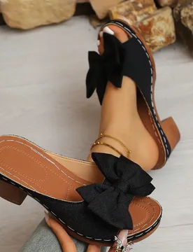 Sandalias de cuña para mujer talla grande, casuales de verano, punta abierta, talón abierto, tacón grueso y suela gruesa, color liso con decoració - Shein - FashionsVida