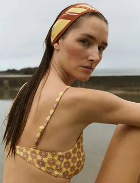 Printed Padded V-Neck Bikini Top Yellow female - Jaeger - FashionsVida