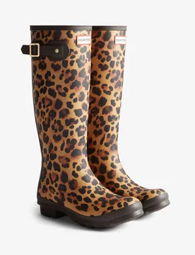 Leopard Print Knee High Wellies Brown Mix female - Hunter - FashionsVida