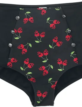 Rock Bikini-Unterteil - Schwarze Bikinihose mit Rockabilly-Print und Knöpfen - S bis XL - für Damen - Größe S - schwarz - Frauen - female - Rock Rebel by EMP - FashionsVida