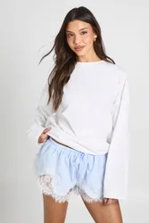 Womens Lace Trim Stripe Flippy Shorts - Blue - Size 6 Uk