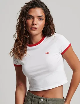 Superdry Damen Verkürztes Ringer-t-shirt aus Bio-baumwolle Weiß - Größe: 44 - 24.99 - FashionsVida