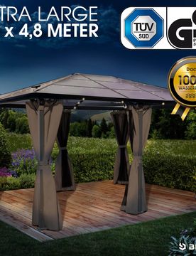 Alu-Pavillon PREMIUM 3,6x4,8m grau inkl. LEDs