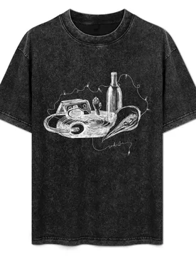 Station Still Life, White on Black T-Shirt Relaxed Fit Casual Short Sleeve Top - Aliexpress - FashionsVida