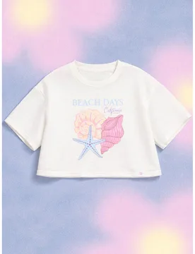 Camiseta corta con gráfico de verano de concha marina y estrella de mar "Días de playa California" - Shein - FashionsVida