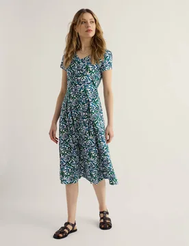 Cotton Rich Jersey Floral V-Neck Skater Dress Teal Mix female - Seasalt cornwall - FashionsVida