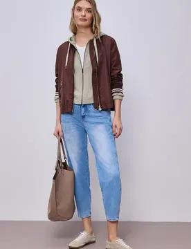 Langarm Jacke mit Kapuze und Zipper female Beige
