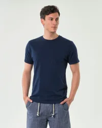 T-shirt blu in cotone fiammato