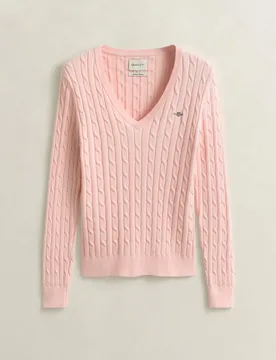 Jersey de mujer de cuello de pico en punto de ochos - Gant - FashionsVida