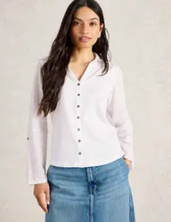 Pure Cotton Jersey Collared Shirt White female