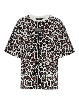T-shirt con placca logo animalier