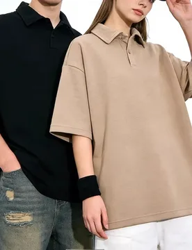 Summer New 290g Heavy Lapel Polo Shirt Simple Split Shoulder Loose Short Sleeves - Aliexpress - FashionsVida
