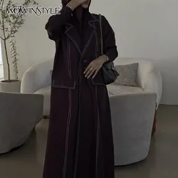 TWOTWINSTYLE Solid Spliced Button Slimming Trench for Women Lapel Long Sleeve Tunic Temperament Long Coat Female New