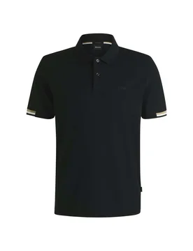 Polo Parlay nera in puro cotone mezza manica con bordino sulle maniche in contrasto - BOSS - FashionsVida