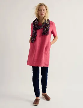 Pure Linen Floral Scoop Neck Tunic Pink female - Seasalt cornwall - FashionsVida