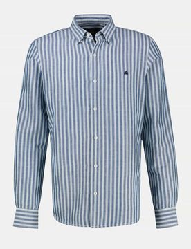 Gestreiftes Langarmhemd aus Leinen-Baumwoll-Mix Blau XL