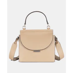 Bolso de mano con solapa y bandolera en piel lisa