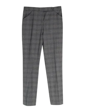 Grey Wool-Blend Checked Trouser - Giorgio Armani - FashionsVida