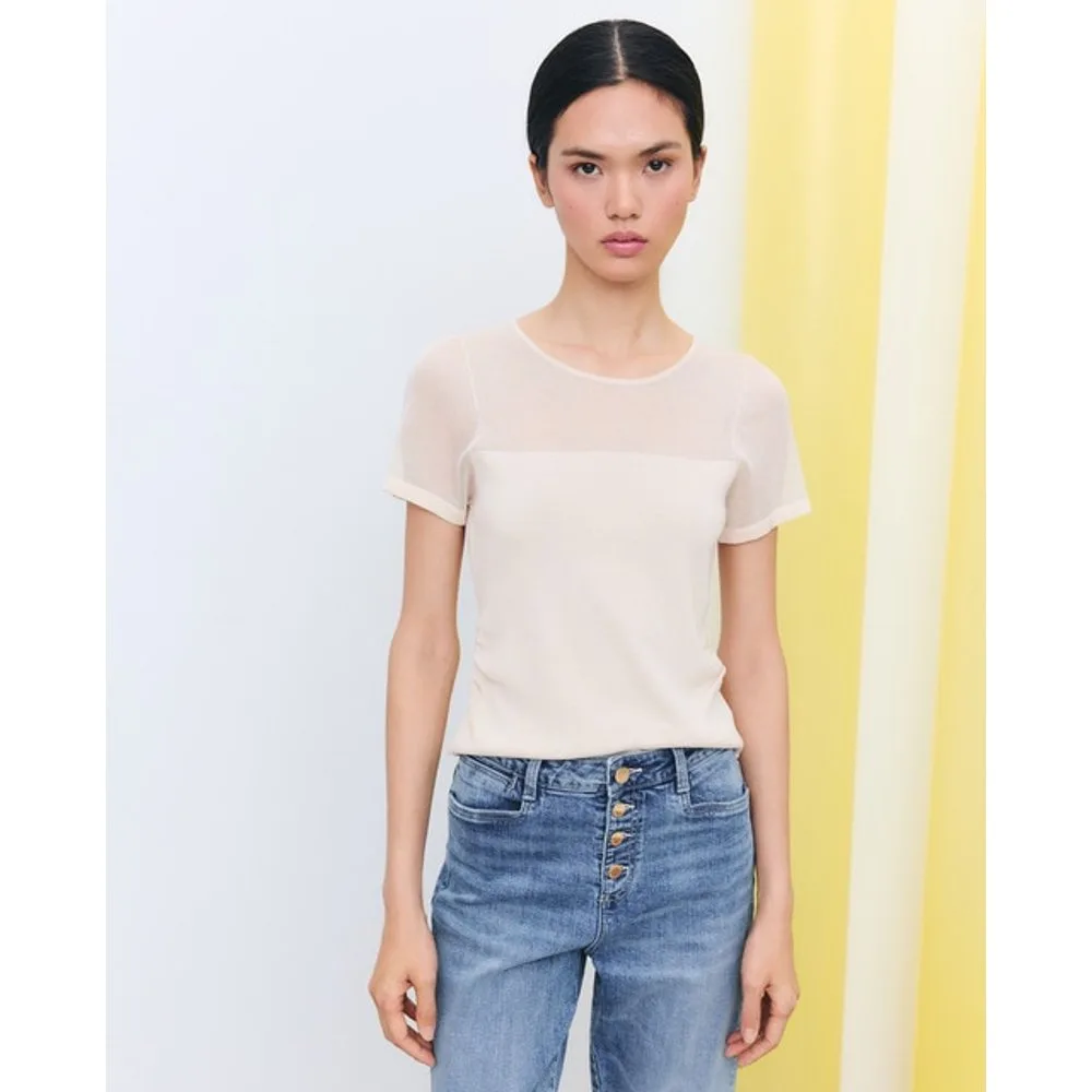 Jersey de manga corta de mujer con transparencias - Tintoretto - FashionsVida