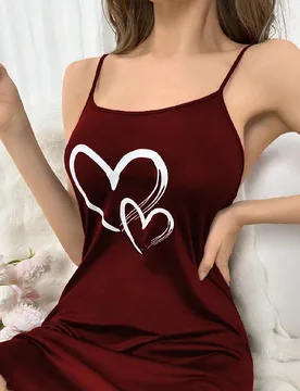 Vestido de pijama camisero simple con estampado de corazón para mujer - Shein - FashionsVida