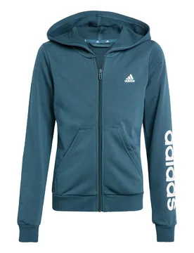 Childrens Unisex Essentials Linear Logo Full-Zip Hoodie - Teal Cotton - Size 9-10y - ADIDAS Sportswear - FashionsVida