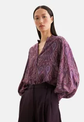Stehkragen Bluse mit hohen Manschetten Lila 42