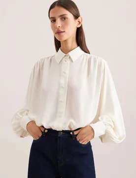 Hemdbluse mit Volumenärmel Weiß 42 - Seidensticker - FashionsVida
