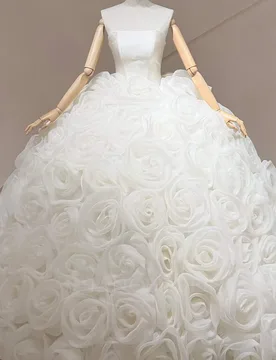 Customized Elegant White Satin Wedding Dress Strapless Lace Sleeveless Bride Dress Big Flower vestidos de novia boda - Aliexpress - FashionsVida