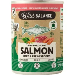 Comida húmeda para perros adultos barf trozos salmón, ternera y verduras frescas 400 g