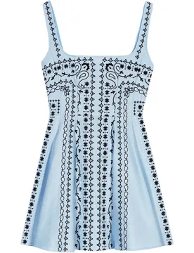 Vestido corto bordado con lino y escote cuadrado - Maje - FashionsVida