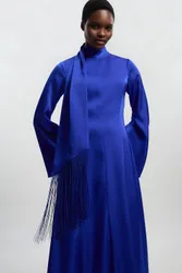Cowl Neck Drape Woven Maxi Dress - Cobalt - Size: 6