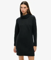 Superdry Damen Strickpulloverkleid mit Rollkragen Marineblau - Größe: 44