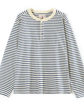 Classic American Retro Blue and White Sea Soul T-shirt Heavy duty All Cotton Striped Men Henry Collar Casual Long Sleeve T-shirt - Aliexpress - FashionsVida