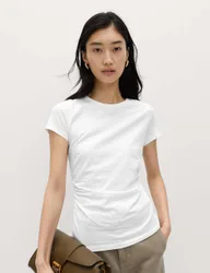 Pure Cotton Slim Fit Ruched T-Shirt Soft White female