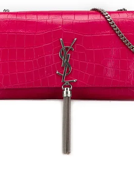 Medium Croc Embossed Leather Kate Tassel Crossbody - Saint Laurent - FashionsVida
