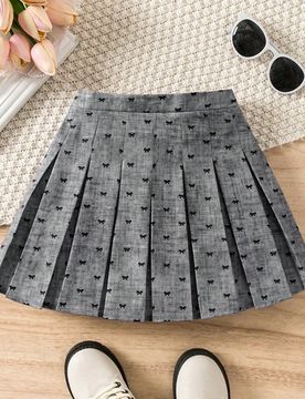 Falda casual ajustada con estampado de brogue y pliegues, versátil y de moda para niña joven