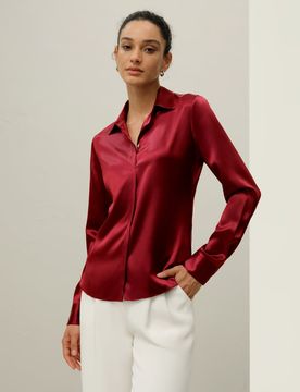 Chemise Soie Élégante M - Coupe Ajustée, Manches Longues 100% Soie