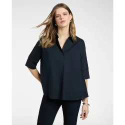 Blusa de mujer boxy con mangas de tres cuartos ajuste regular con cierre de botones