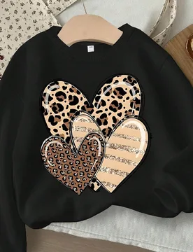 Sudadera con cuello redondo con estampado de corazón de dibujos animados, casual y cómoda, adecuada para el uso de moda de otoño/invierno, ropa lin - Shein - FashionsVida