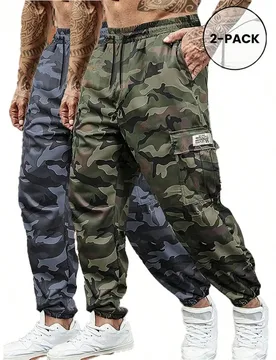 Piezas Pantalones cargo de camuflaje para hombres - Pantalones tácticos con múltiples bolsillos y cintura con cordón, estilo urbano y al aire libre - Shein - FashionsVida
