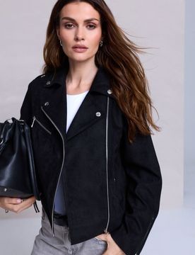 Giacca biker effetto scamosciato - nero