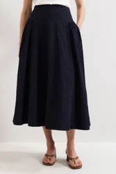 Carey Textured Midi Skirt - Dark Navy - Size: 12