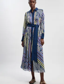 Womens Petite Geo Printed Viscose Georgette Woven Maxi Shirt Dress - Multicolour - Size 8 Uk - Karen millen - FashionsVida