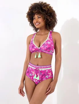 Women's Bright Tropical Neon Lace Trim Ruched Swim Briefs in Pink Size: 18 - Pink - Size: 18 - Joe browns - FashionsVida