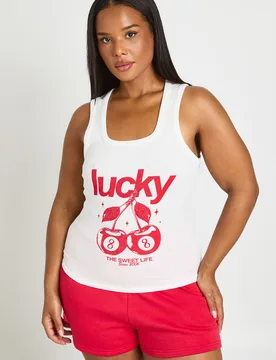 Womens Plus Cherry Printed Tank Top - White Cotton - Size 20 Uk - Boohoo - FashionsVida