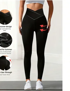 Mallas de cintura alta con estiramiento cruzado ultra suaves, pantalones minimalistas para ir y venir y yoga, pantalones deportivos sexys y casuales, - Shein - FashionsVida